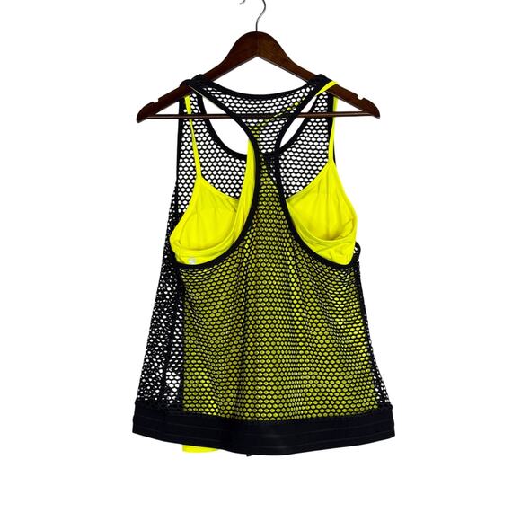 NWT Fabletics Neon Carly Workout Tank and Fishnet Cover XL Neon Yellow #3405 - Picture 4 of 14